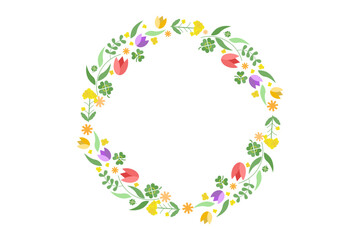 カラフルな春の花のリース