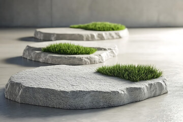 Obraz premium Modern Stone Plateaus with Lush Grass
