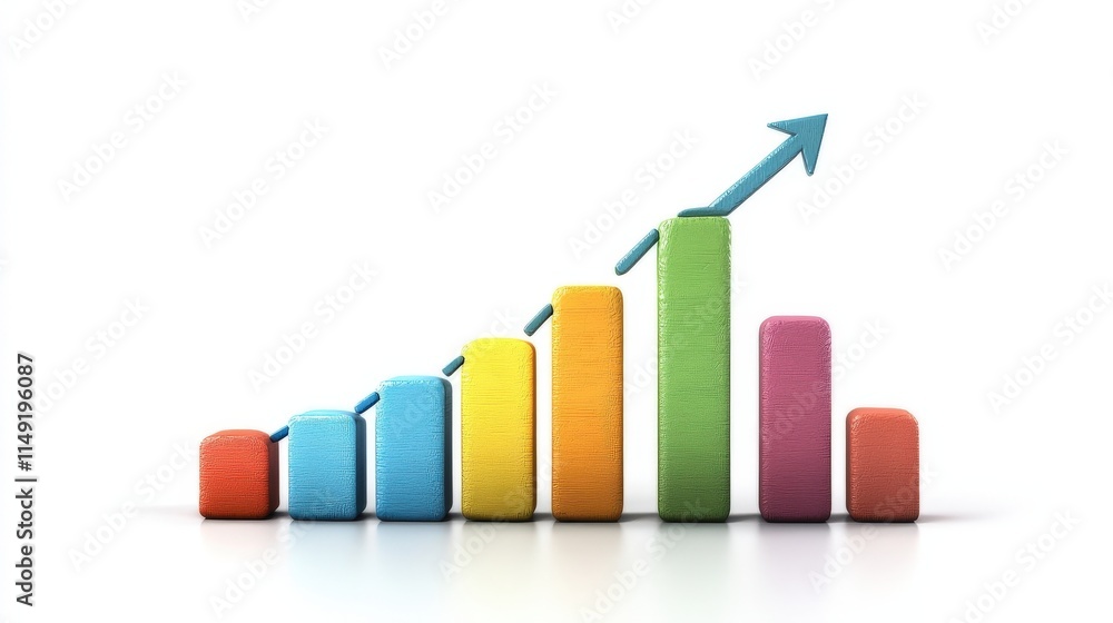 Poster Colorful Bar Graph Representing Growth in Data Analysis with a Dynamic Arrow Pointing Upward, Symbolizing Success in Business and Financial Trends