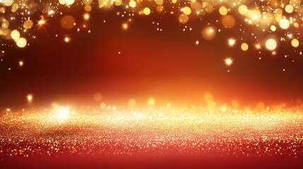 Obraz premium Red and gold glitter background with bokeh lights.