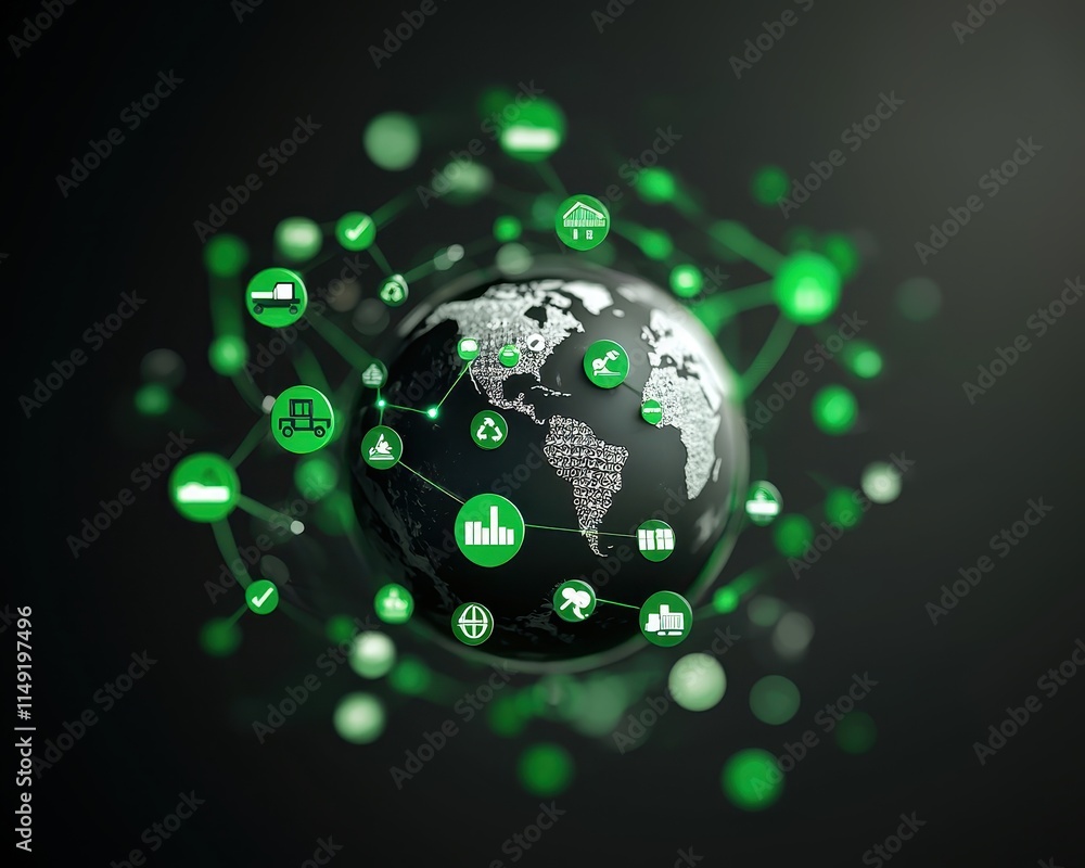 Poster remote sensing environment technology concept. digital globe with green technology icons representin
