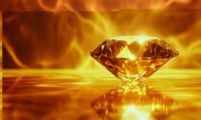 Golden diamond against fiery background.