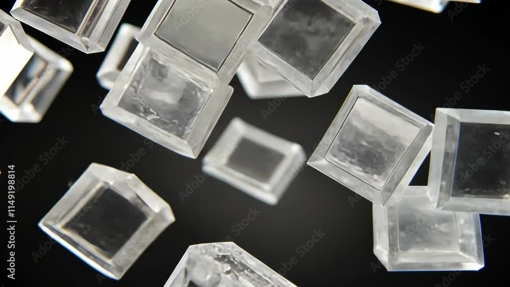 Poster shimmering crystal cubes suspended in mid-air create an enchanting visual effect in a dark backgroun