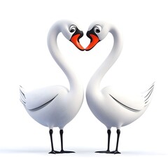 Fototapeta premium Two Cute Cartoon Swans Facing Each Other, Forming a Heart Shape with Their Necks, Representing Love and Romance