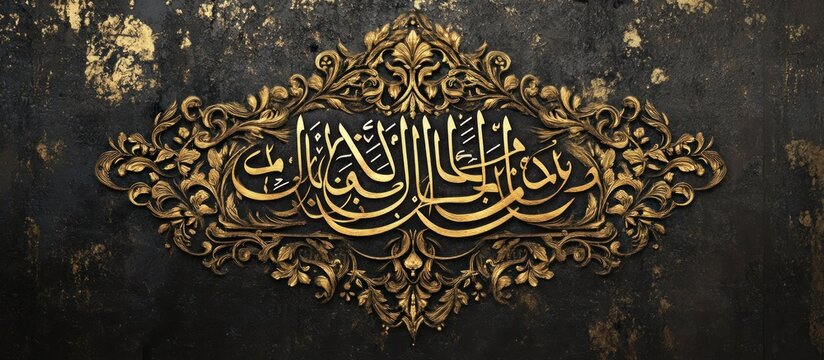 Detailed Arabic typography in black and gold, ornamental flair 