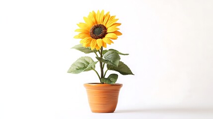 Fototapeta premium bright yellow sunflower plant in a ceramic pot isolated on white background
