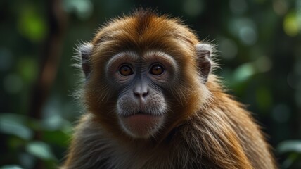 Obraz premium Close-up portrait of a young monkey with a pensive expression.