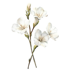 Naklejka premium Elegant White Flowers Botanical Illustration Watercolor Floral Design Nature Art Sprin