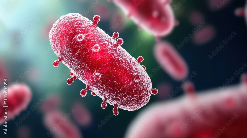 Poster a close-up view of mycobacterium ulcerans, showcasing their unique structure and surface features in
