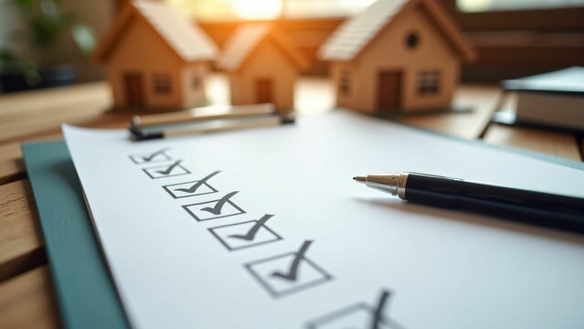 Real estate checklist for home buyers office space digital document indoor workspace close-up property management guide