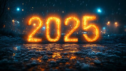 Happy New Year 2025 with Glowing Lights.