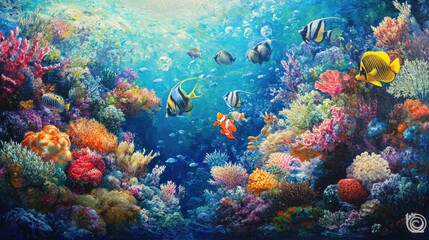 Fototapeta premium Vibrant Underwater World: A Colorful Coral Reef