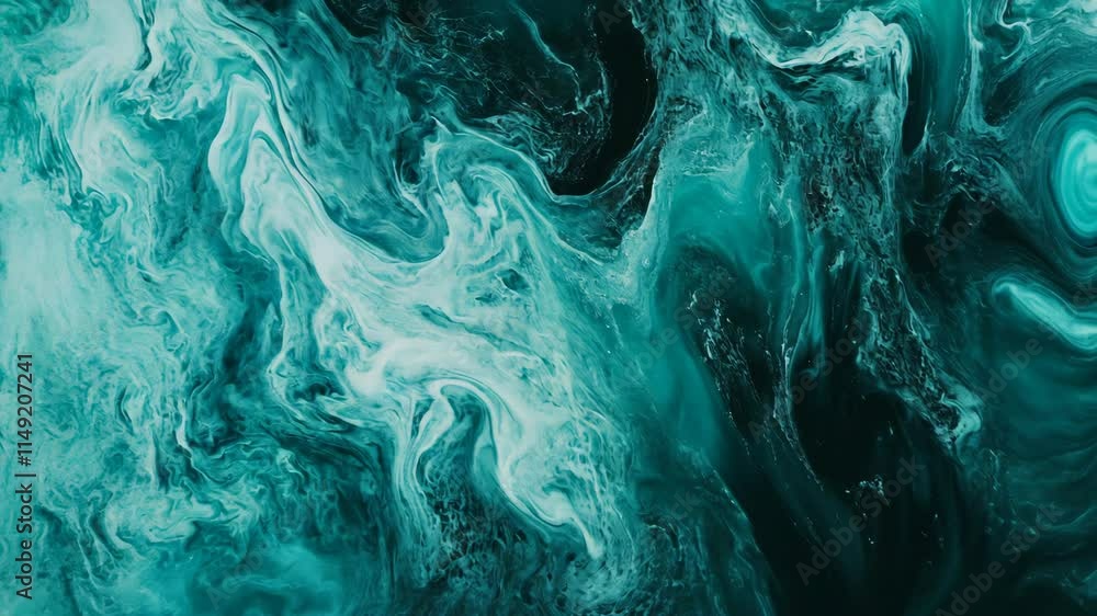Poster abstract teal and black marbled texture with fluid patterns highlighting artistic design elements in