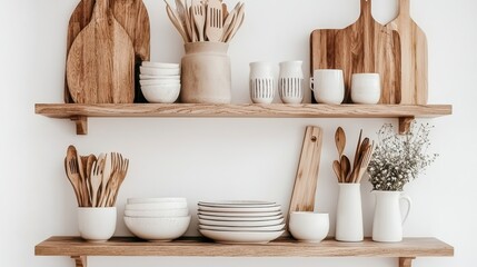 Stylish kitchen utensils display minimalist home decor photography modern interior aesthetic view