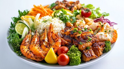 Fototapeta premium A clean and vibrant display of authentic gourmet dishes, highlighting bold flavors and intricate textures on a white backdrop 