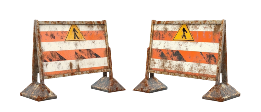 Set of old construction striped barricades