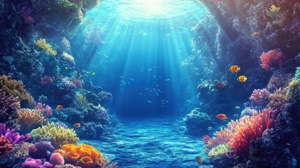 Naklejka premium Sunlight Illuminates a Coral Reef