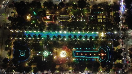 Aerial view of Praça da Liberdade illuminated for Christmas celebrations, showcasing festive lights and vibrant decorations in Belo Horizonte, Brazil. © FotografandoPorAí