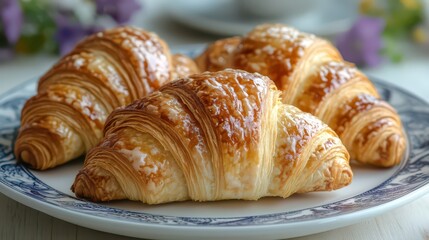 At the plant, glazed croissants are made with modern technologies. It's a blend of traditional pastry and innovation. Ideal for food manufacturing, bakery showcases.