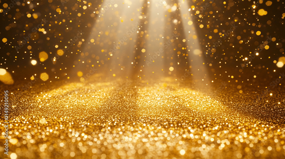 Poster shimmering golden light cascading in a sparkling atmosphere.