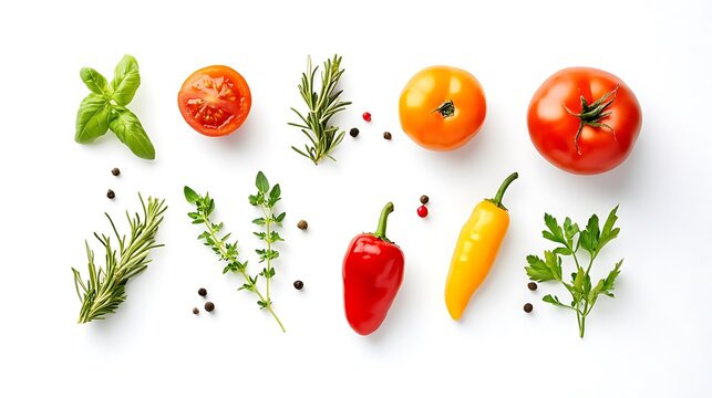 A minimalist presentation of gourmet global cuisine, showcasing bold textures and fresh ingredients isolated on a bright white backdrop 