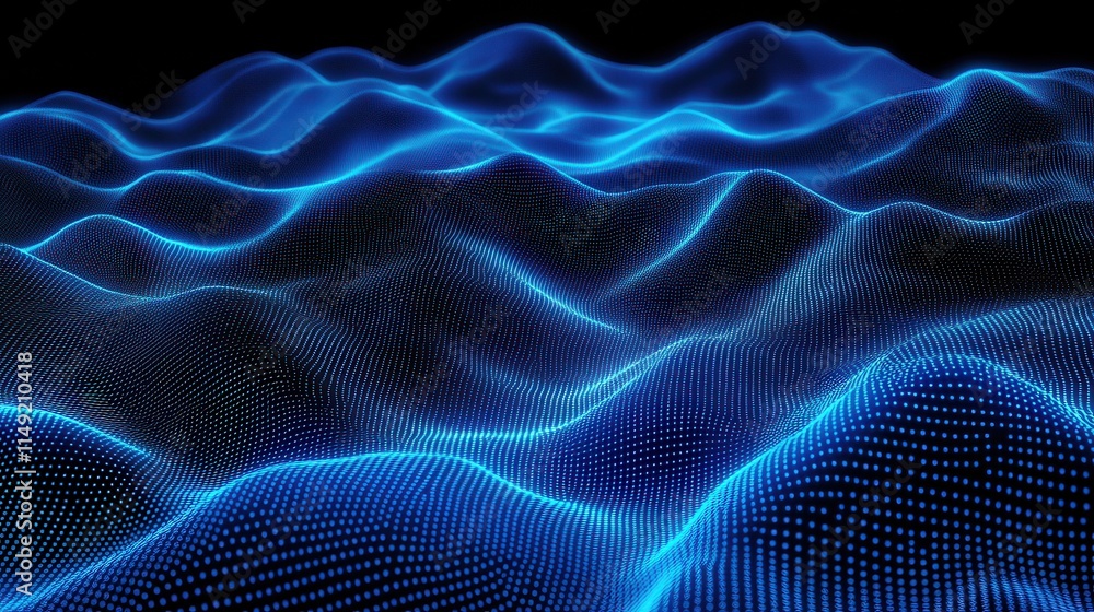 Aufkleber abstract blue digital wave background glowing particle flow, technology and data visualization conce