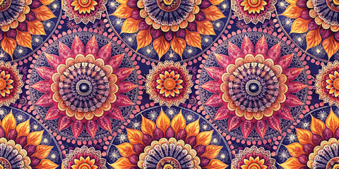 Vibrant floral mandala pattern featuring colorful petals and intricate details.