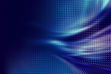 A blue background with a wave of dots