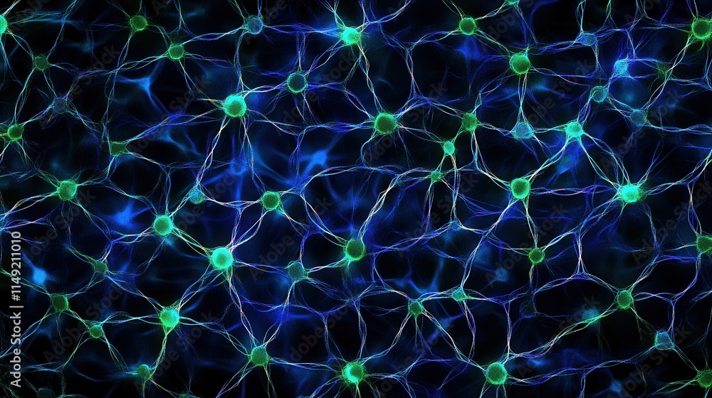 Poster microscopic view of neuron network abstract blue and green neural connections background