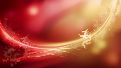 Blurred Chinese New Year gradient in scarlet and deep gold with glowing dragon silhouettes and festive motifs