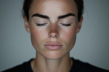 A woman with a red face and dark hair
