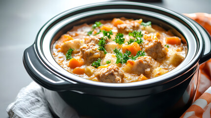 Hearty casserole in slow cooker, perfect for comforting meals