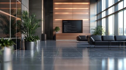 Fototapeta premium Modern Office Lobby Interior Design: Elegant Workspace with Luxurious Seating and Greenery