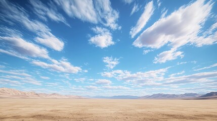 Fototapeta premium Vast Desert Landscape Under a Sky Filled with Fluffy Clouds