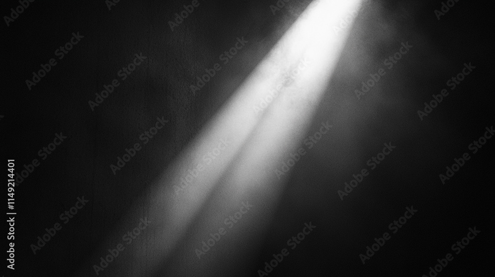 Poster rays of light pierce through fog in a dark setting at a performance venue.