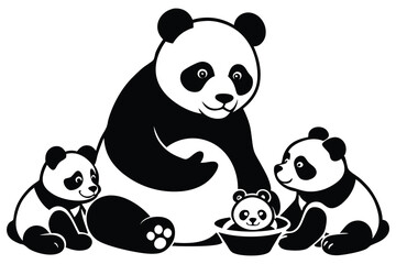 Fototapeta premium silhouette Cute panda family vector white background