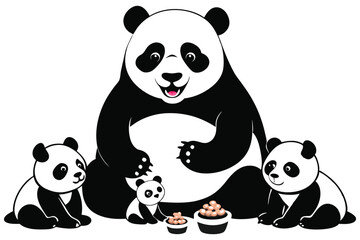 Naklejka premium black silhouette Cute Panda Family Mother and baby white background