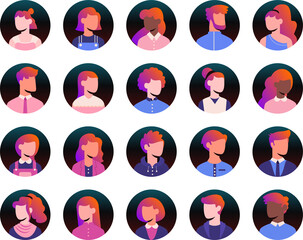 set of avatar cartoon user profile image collection for UI mobile Male and female faces. Men and...