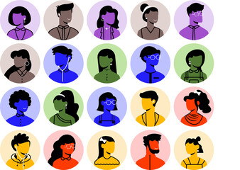 set of avatar cartoon user profile image collection for UI mobile Male and female faces. Men and...