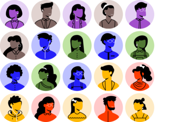 set of avatar cartoon user profile image collection for UI mobile Male and female faces. Men and women portraits. Unknown or anonymous person outline stroke style illustrations vector group of people