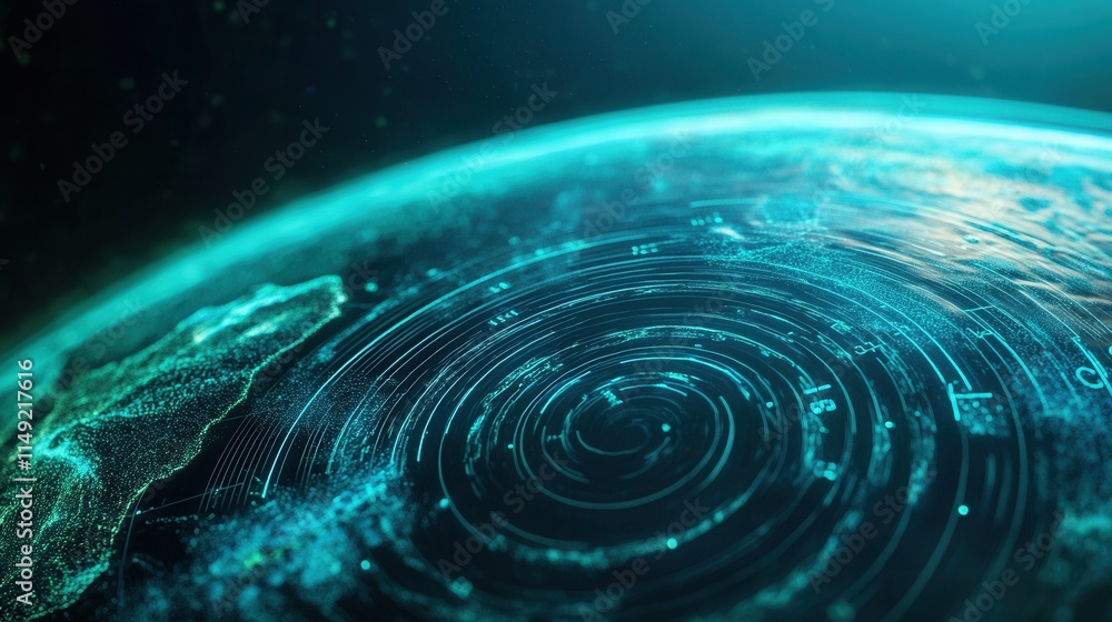 Poster abstract teal digital globe with swirling data streams futuristic technology background