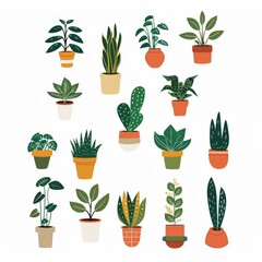 retro house plants clip art potted green