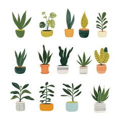 retro house plants clip art potted green