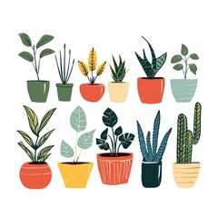 retro house plants clip art potted green