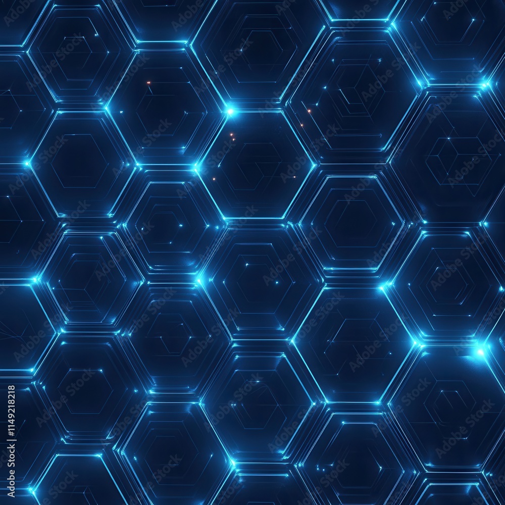 Poster abstract blue glowing hexagon pattern futuristic technology background image