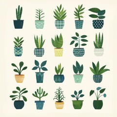 retro house plants clip art potted green