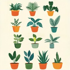 retro house plants clip art potted green