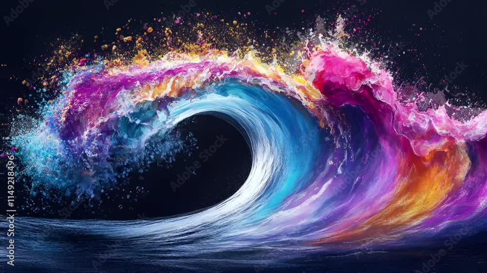 Aufkleber Abstract Color Wave. Dynamic Multicolored Energy Flow in a Curved Motion Against a Dark Background. Vibrant and Artistic.