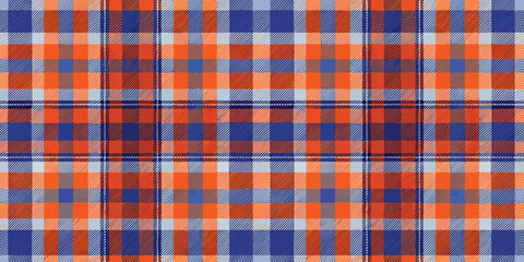 Vibrant plaid pattern featuring blue, orange, and white, ideal for textiles and backgrounds.