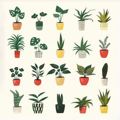 retro house plants clip art potted green